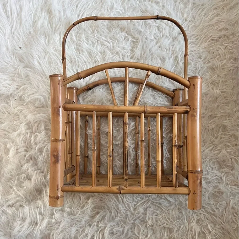 Vintage 1930 English Tortoiseshell Bohemian Rattan Bamboo Magazine/Record Rack